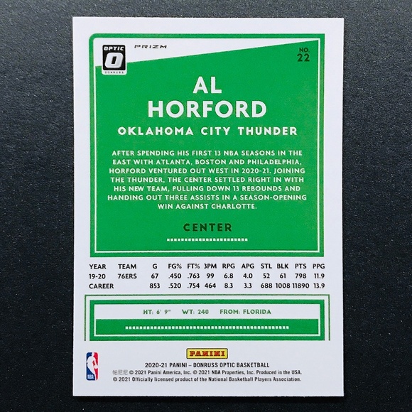 Al Horford - 2020-21 Donruss Optic Fanatics Box Set #22 - Picture 2 of 2